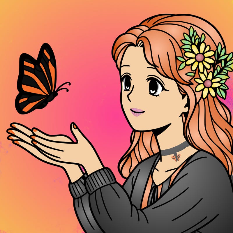 woman playing with butterfly