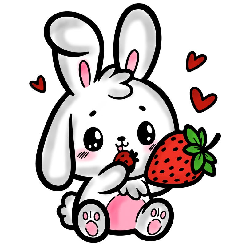 cute bunny eating a strawberry