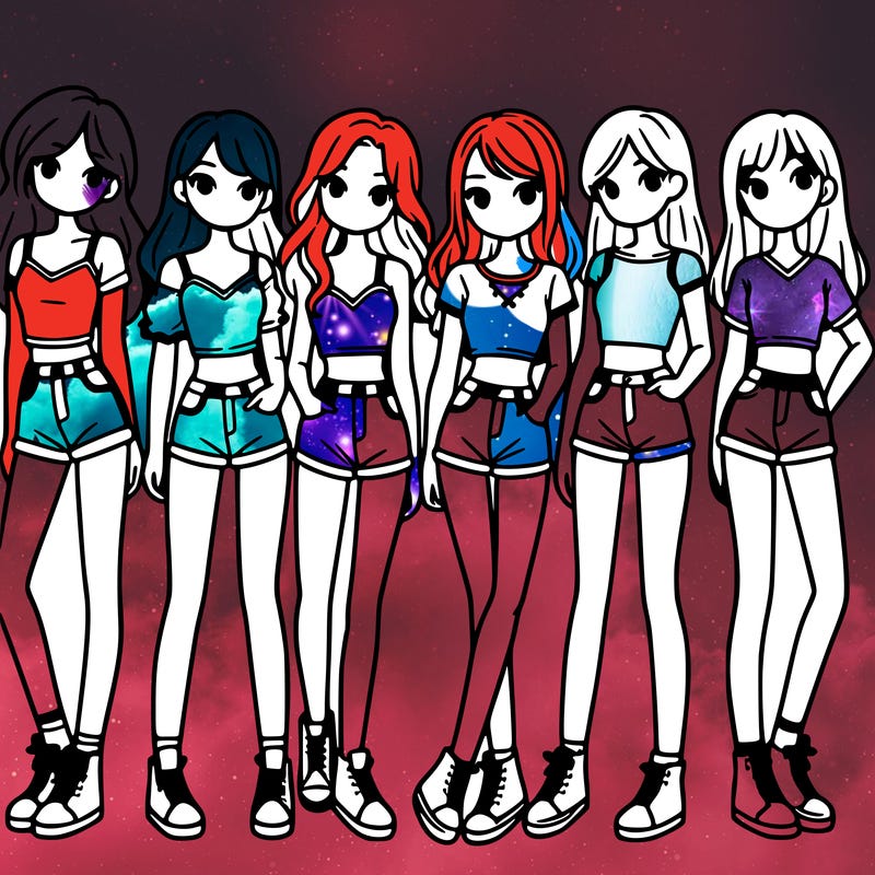 a group of girls wearing crop tops and shorts
