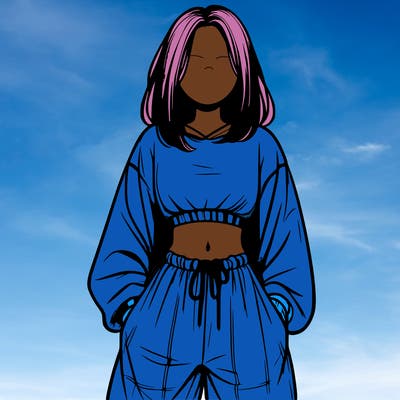realistic girl faceless with baggy pants and a crop top