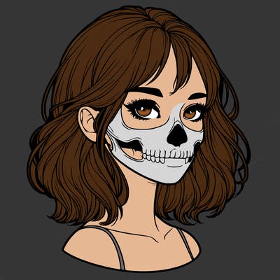 realistic girl with skull