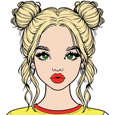 realistic girl with two buns in hair and lips