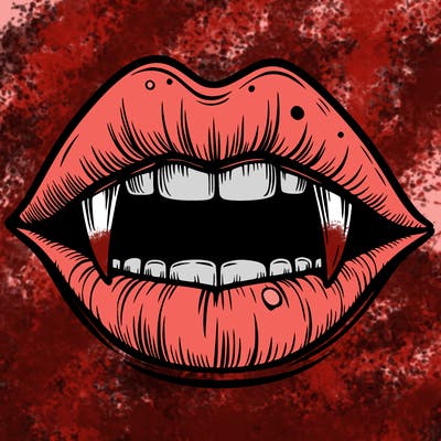 lips with vampire teeth
