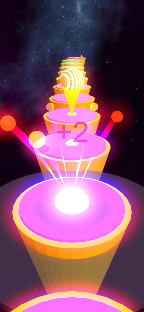 Jump Ball - Hop Stack Color 3D - A glowing ball jumping on colorful neon platforms in a space background.