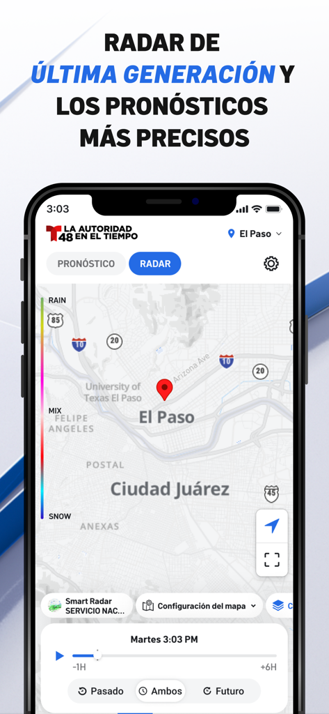 Interactive weather radar for El Paso and Ciudad Juarez on the Telemundo 48 app