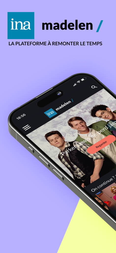 Mobile interface of the INA madelen streaming app showing vintage TV content