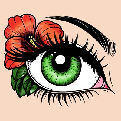 realistic eye with flower