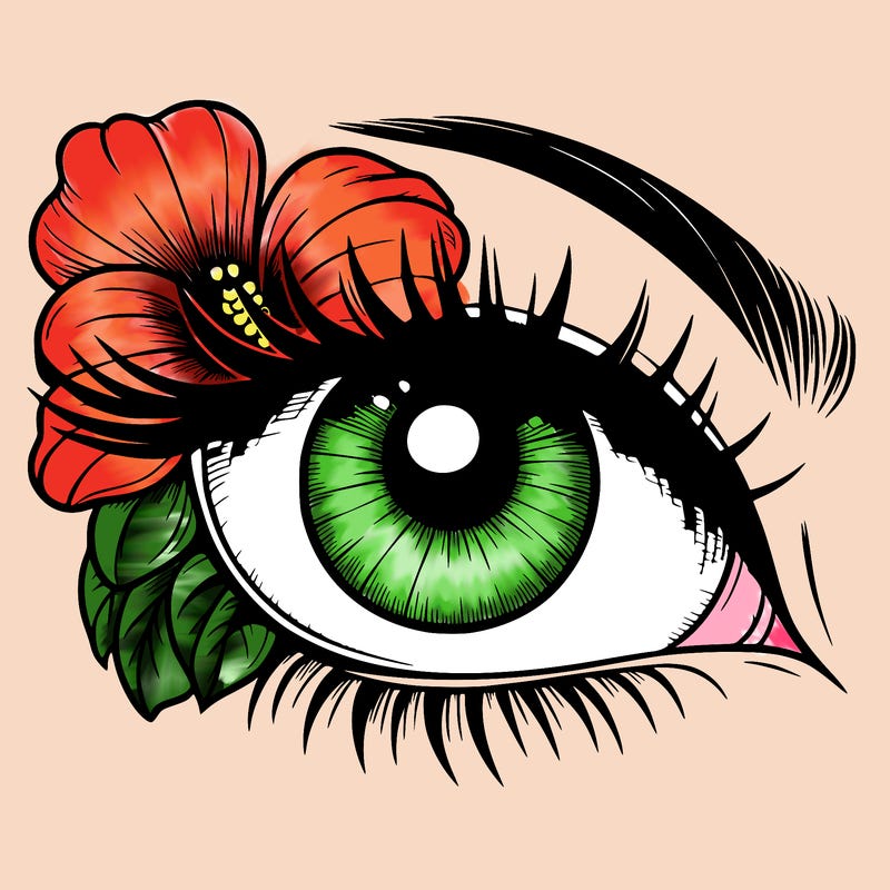 realistic eye with flower