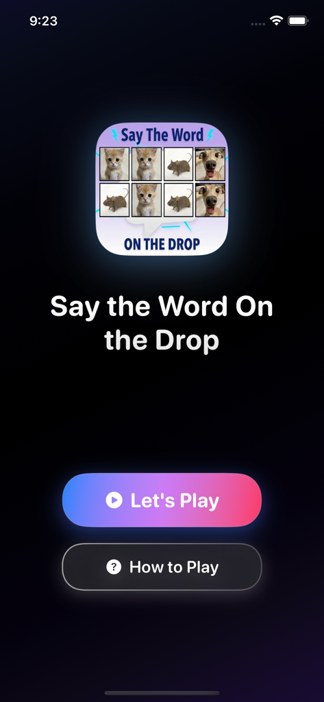 Say the Word on the Beat Game - Main menu of the Say the Word on the Beat game featuring Let's Play and How to Play buttons.