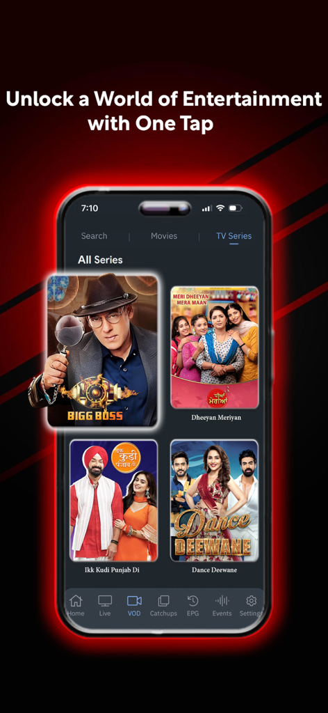 KaroStream - KaroStream app interface displaying a selection of South Asian TV shows and series.