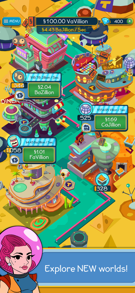 Taps to Riches - 방치형 타이쿤 게임 Taps to Riches 속 화려한 미래 도시의 게임 플레이 스크린샷