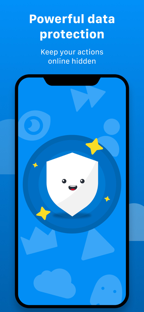 VPN MAX: Super Secure Proxy - Interface do aplicativo VPN MAX mostrando um ícone de escudo e texto de proteção de dados.