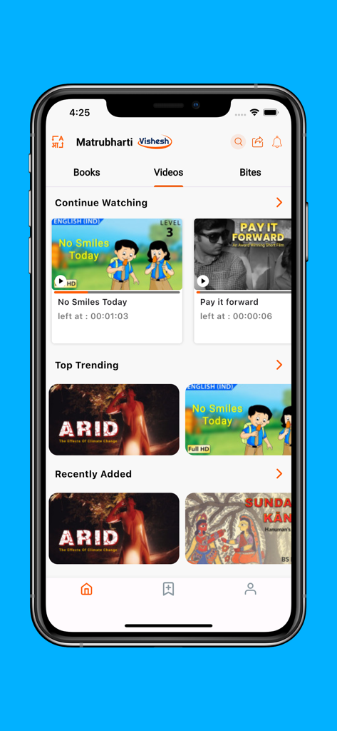 Matrubharti - Matrubharti app video interface showing regional Indian short films and trending content