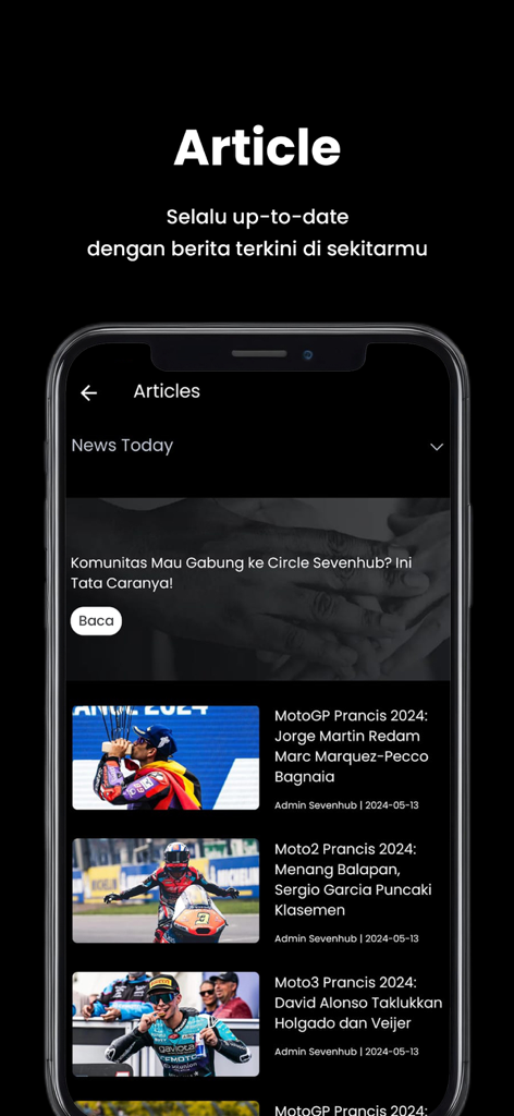 Sevenhub - Sevenhub app news section with articles about MotoGP and community updates