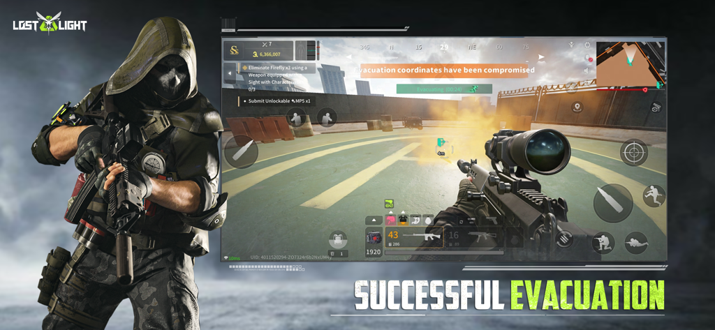 Lost Light: Weapon Skin Treat - Prospettiva in prima persona di un'estrazione riuscita nel gioco sparatutto tattico Lost Light.