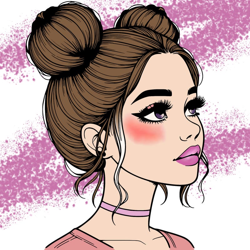 realistic girl with buns on the top of her head