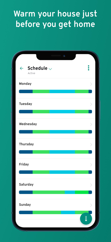 Vaillant vSMART Control - Vaillant vSMART Control app weekly heating schedule interface