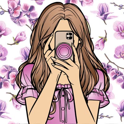 a realistic girl holding her phone taking pictures