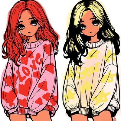 realistic girl with baggy sweater