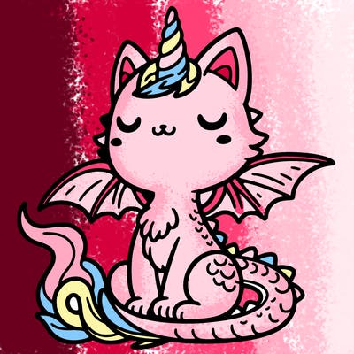 a cat with dragon wings and a unicorn horn