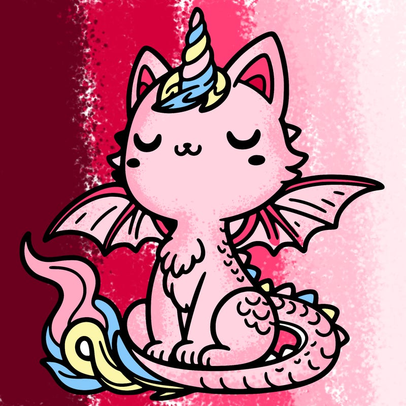 a cat with dragon wings and a unicorn horn