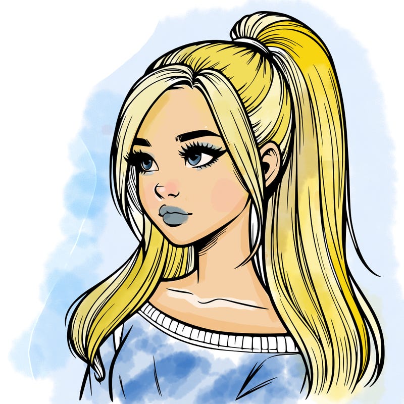 realistic girl with a high ponytail