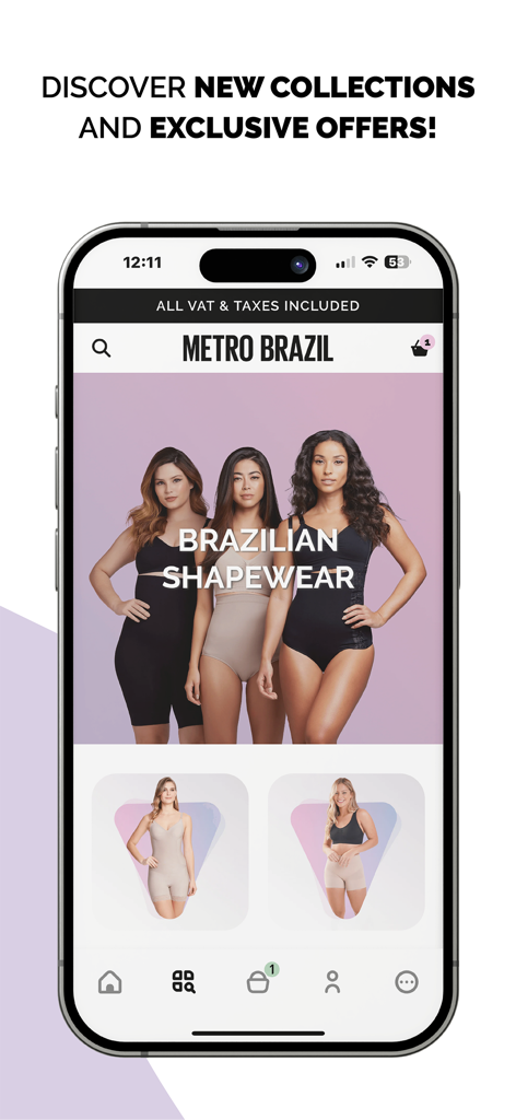 Página inicial do aplicativo Metro Brazil com três mulheres usando modeladores corporais brasileiros premium.