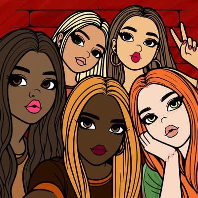 group of teen girls friends y2k up close in a selfie