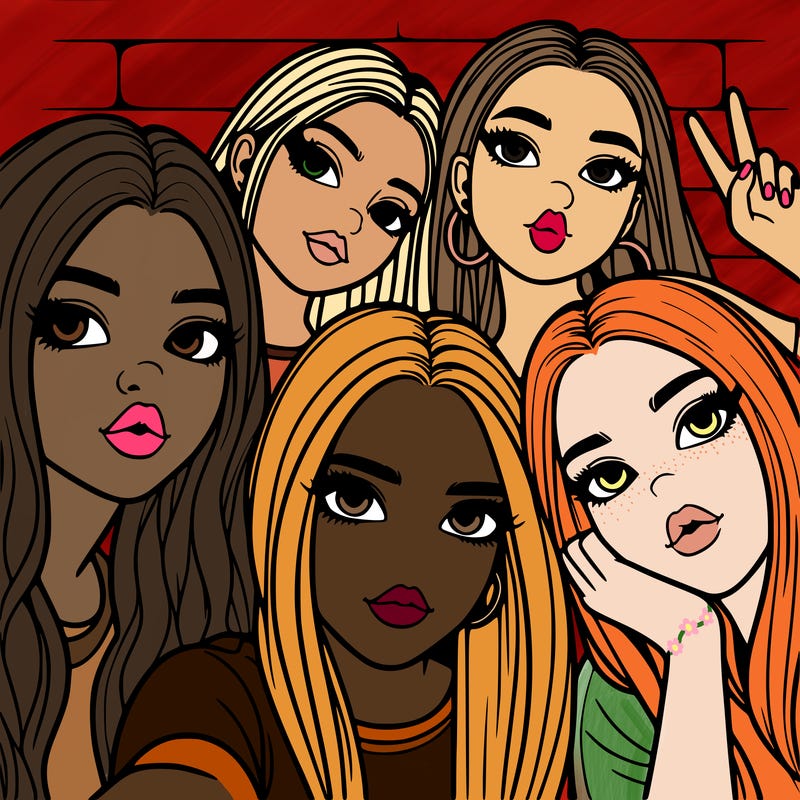 group of teen girls friends y2k up close in a selfie