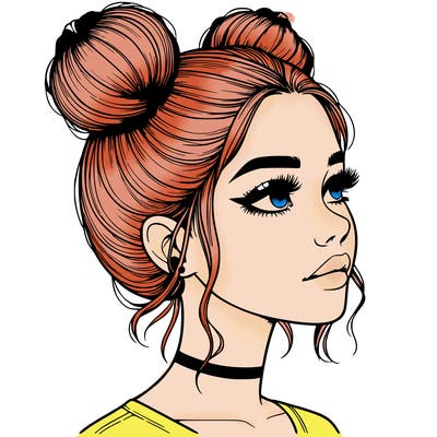 realistic girl with buns on the top of her head