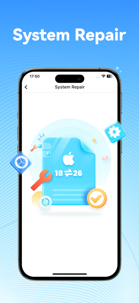 Screenshot dell'app Dr.Fone che mostra lo strumento Riparazione Sistema per risolvere i problemi del software iOS