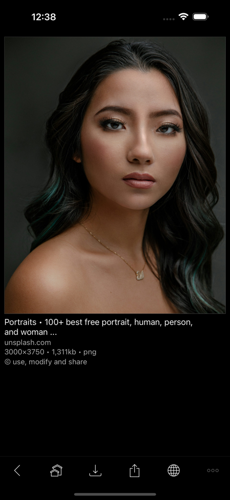 das Image Search and Explore - A high resolution portrait of a woman displayed within the das Image Search and Explore app detail view