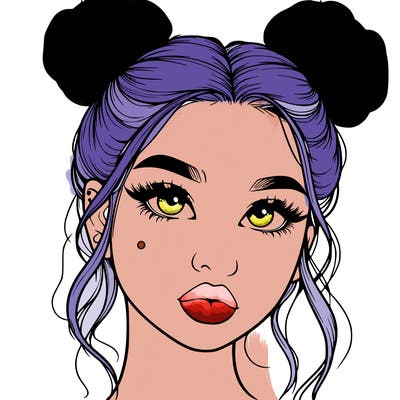 realistic girl with two buns on her hair and lips