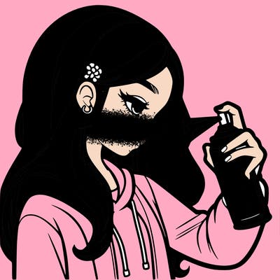 a realistic girl spray painting