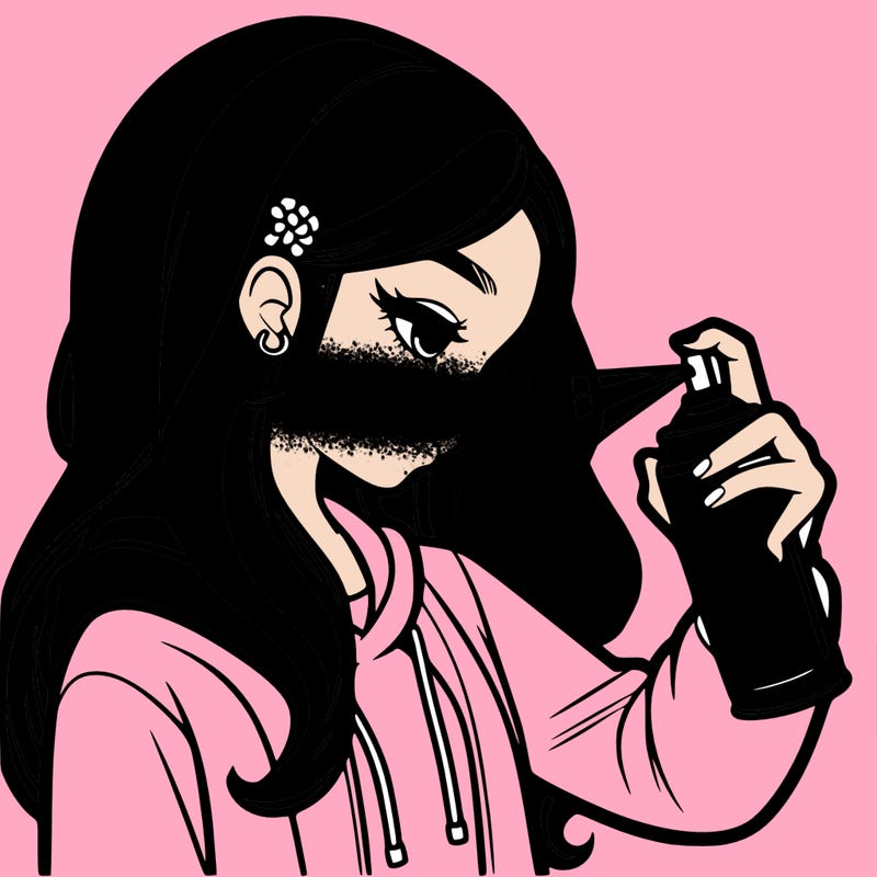 a realistic girl spray painting