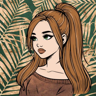 realistic girl with a high ponytail