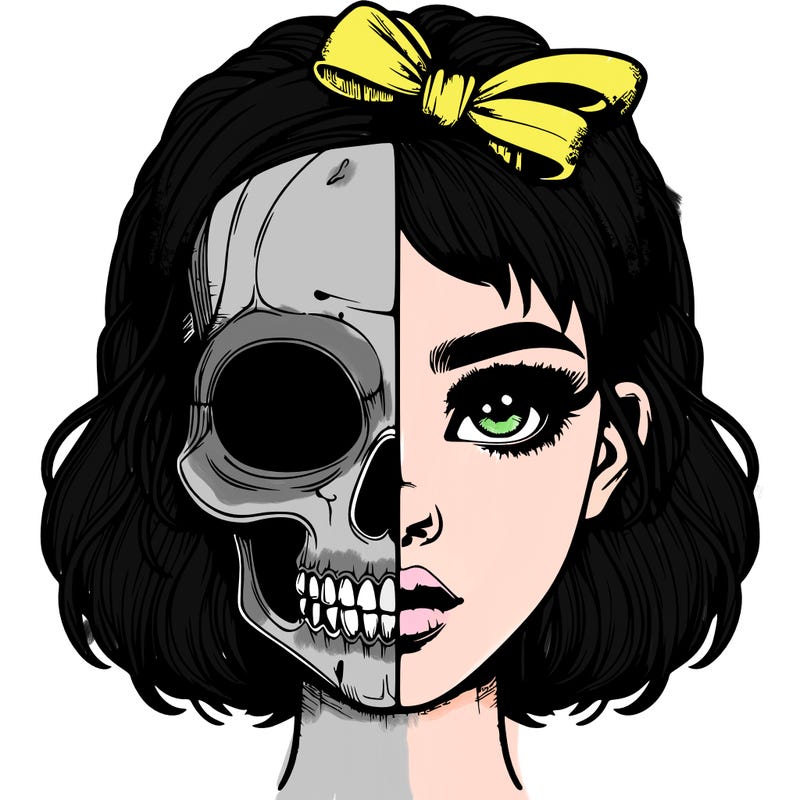 realistic girl with half skull mask