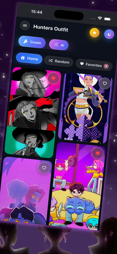 Demon Hunters Wallpaper KPop - Interfaccia dell'app Demon Hunters Wallpaper KPop che mostra una galleria di sfondi anime dark fantasy