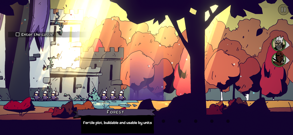 A 2D strategy game screenshot showing a castle and soldiers near a forest in Parabellum Siege of Legends