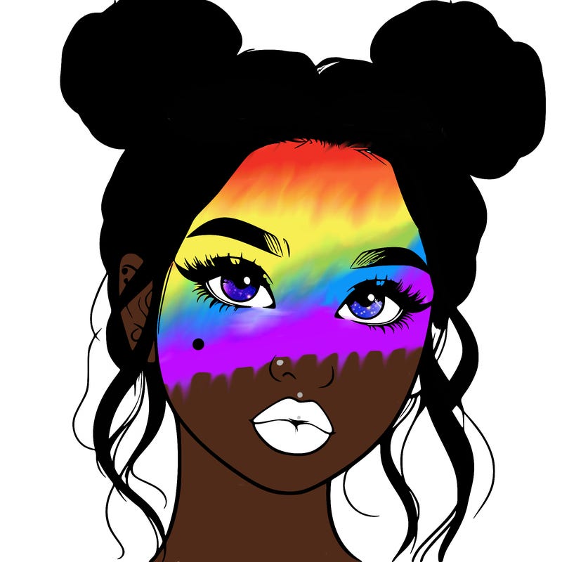 realistic girl with two buns on her hair and lips