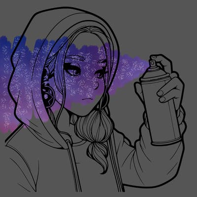 a realistic girl, spray painting