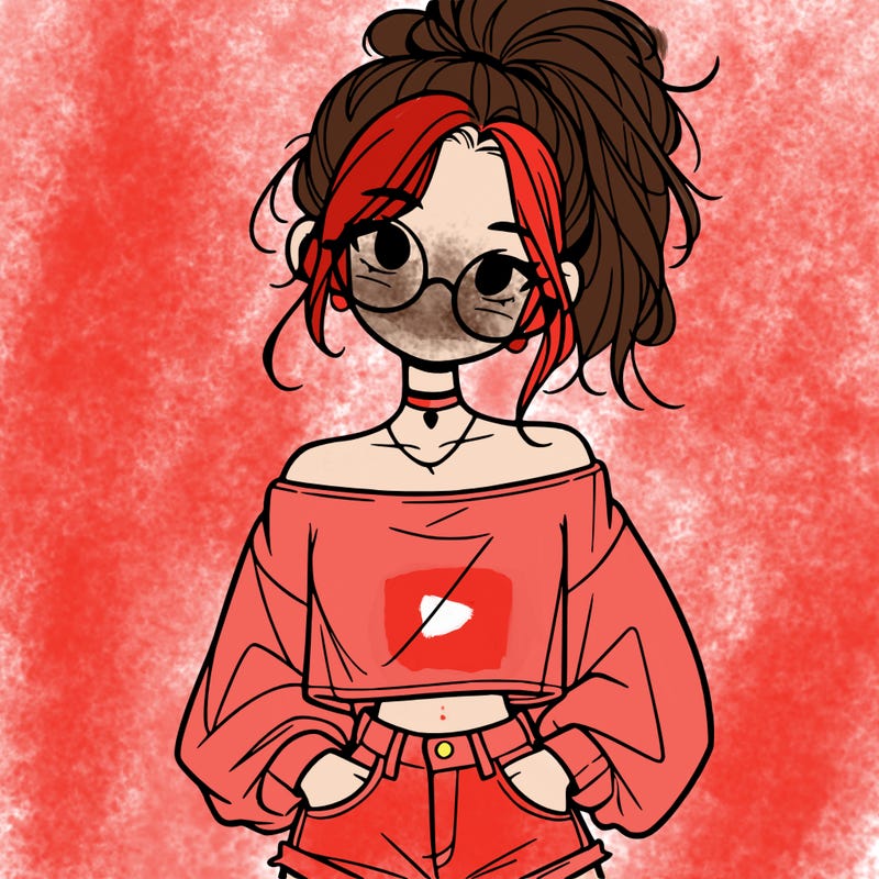 girl with a messy ponytail glasses a baggy crop top and jean shorts