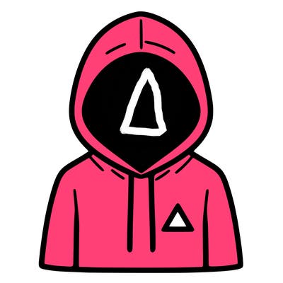 a person with non face waering a hoodie with a small triangle symbol