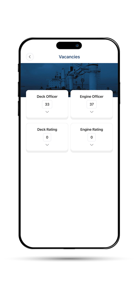 WE Care - Anglo-Eastern - WE Care app vacancies screen showing job openings for deck and engine officers in the maritime industry