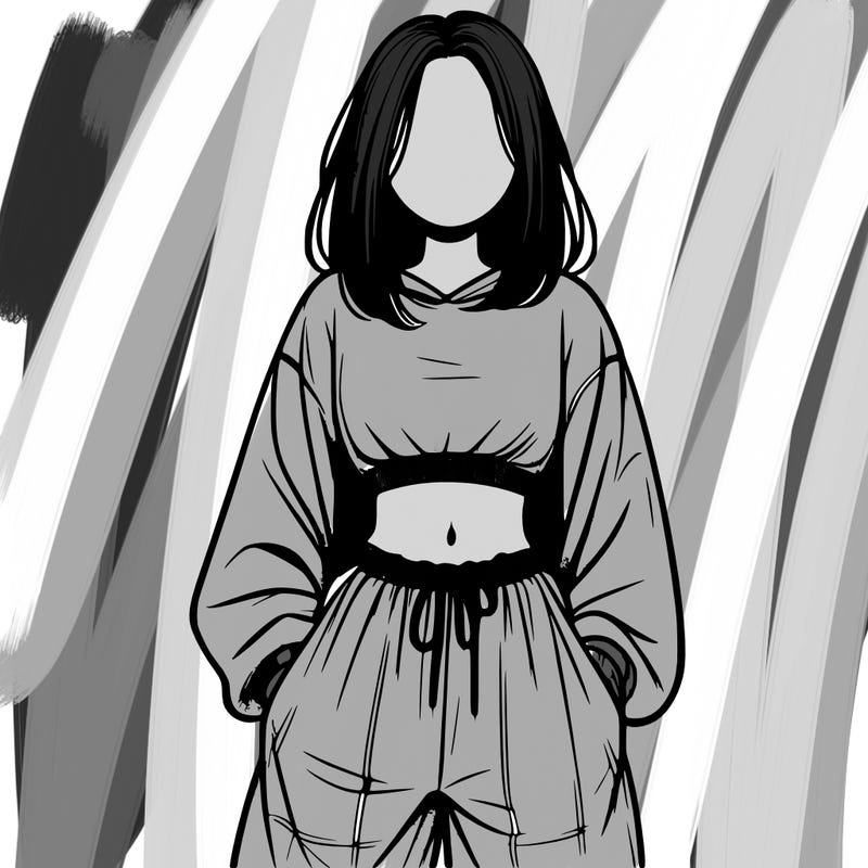 realistic girl faceless with baggy pants and a crop top