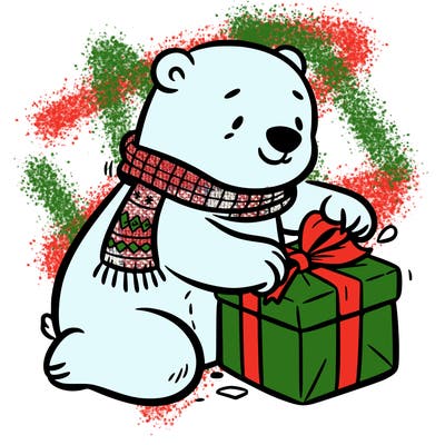 polar bear wrapping a present