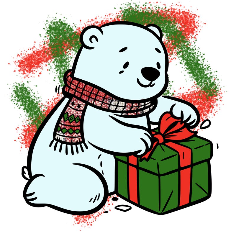 polar bear wrapping a present