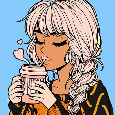 realistic girl drinking coffee