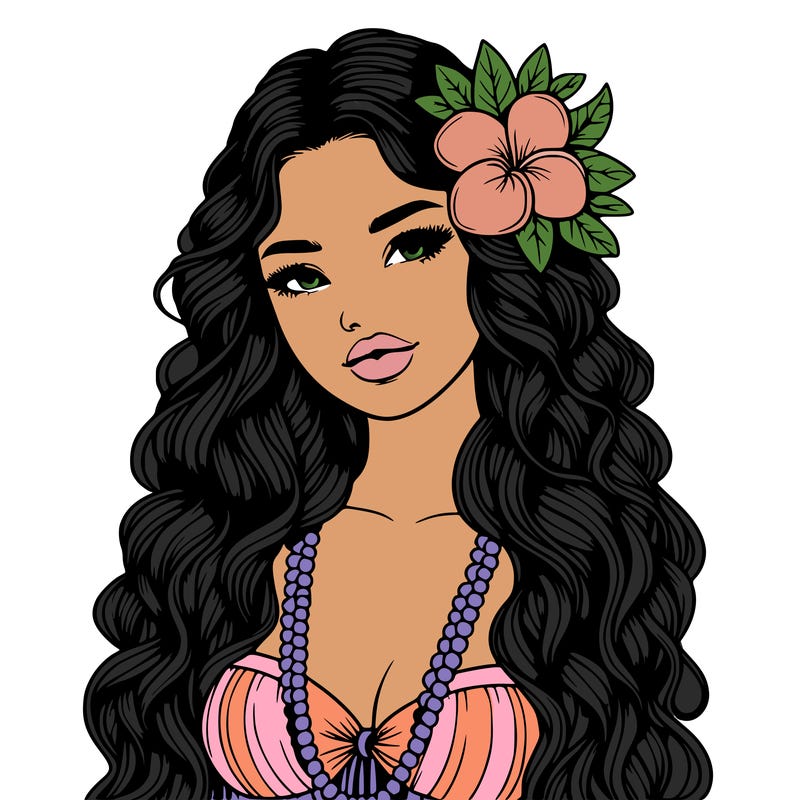 realistic beautiful hawaiian woman,long dress,haku lei, lips