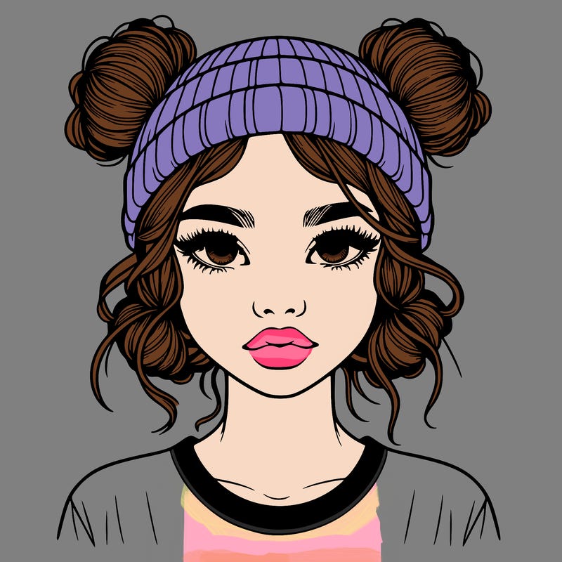 realistic girl with buns in her hair with a beanie on